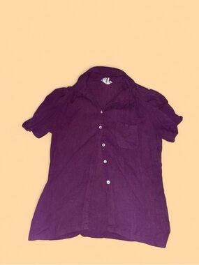 Women's Purple Button-Front Short-Sleeve Blouse